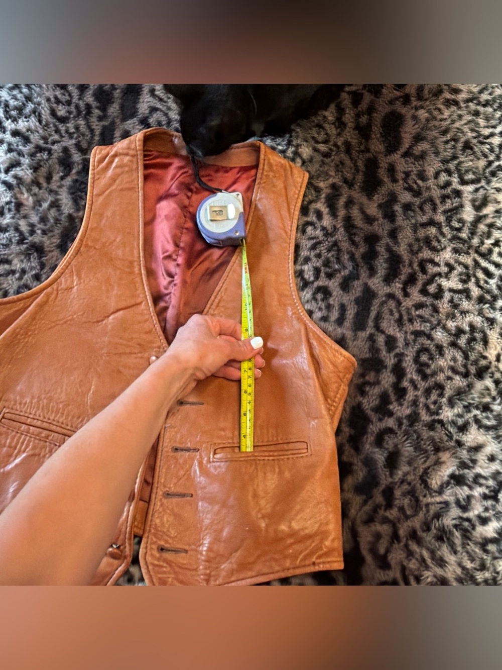 Brown Leather 5 Button Vest beautiful RARE Auburn SATIN lined Leather Vintage - Picture 13 of 14